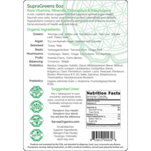 supragreens-6oz-back-label SupraGreens organic super greens powder information