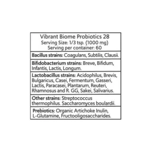 vibrant-biome-probiotics-28-nfp Vibrant Biome 28 probiotic powder with prebiotics infomation